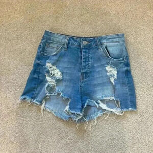Papaya high rise Ariana frayed bottom short light wash distressed shorts
